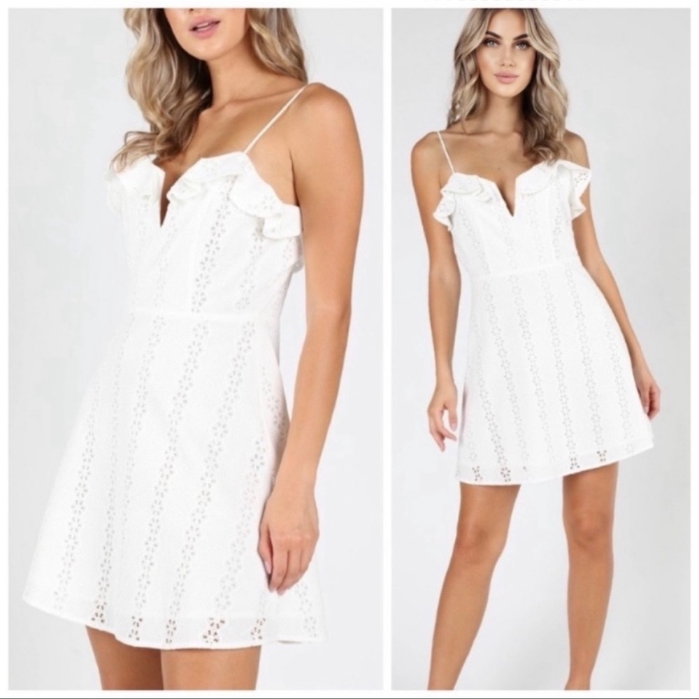 White ruffle eyelet dress
